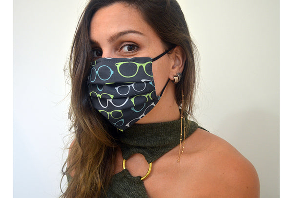 Reusable Pleated Face Mask- Retro Glasses Pattern